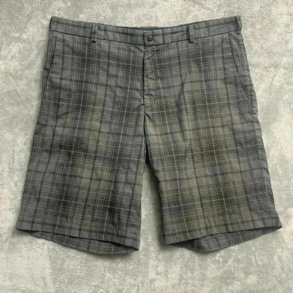 Nike Shorts Mens Size 40 Golf Tour Performance Dri-Fit Plaid Gray Black Golf 12”